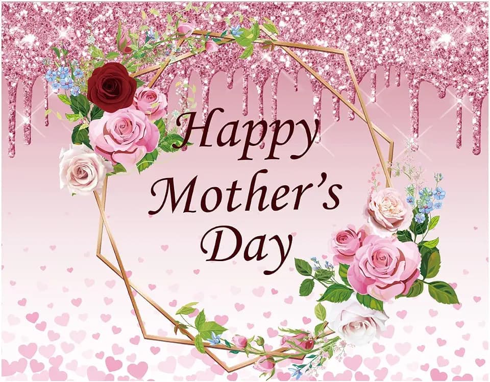 8X6FT Happy Mother's Day Backdrop Floral Glitter Bokeh Background Love You Mom BannerDecorations Mother's Day Party Decorations Backdrop DH-307