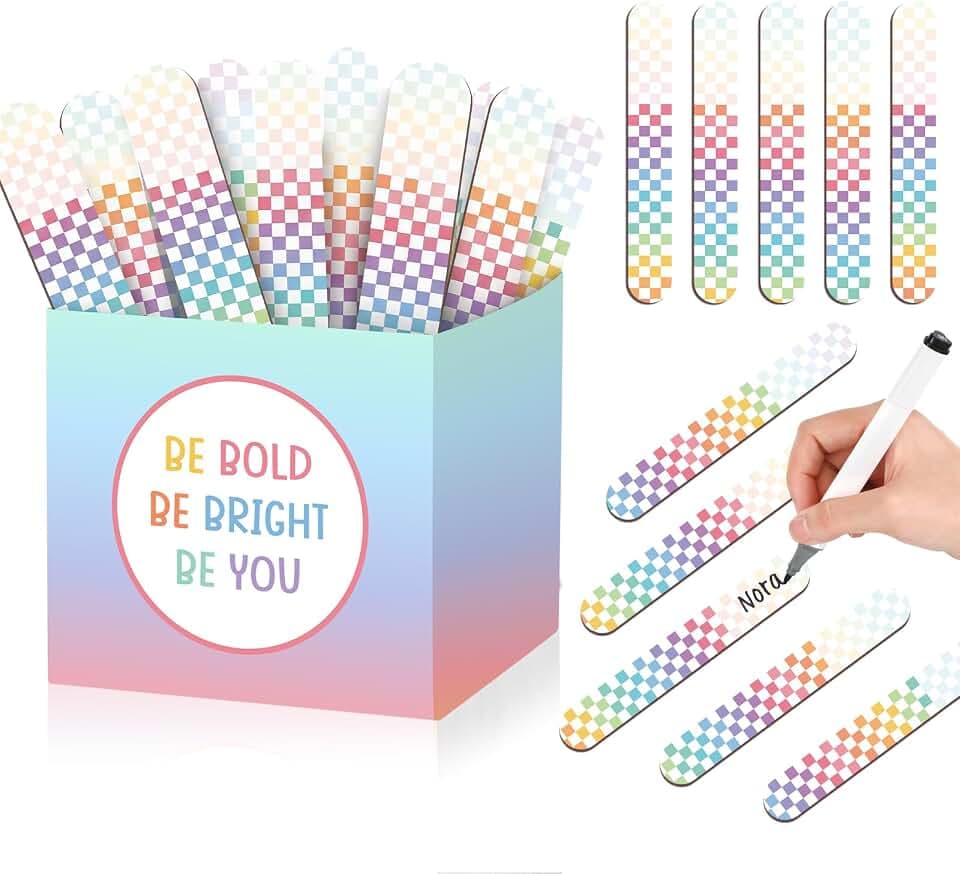 Outus 101 Pcs Pastel Checkered Flip Name Stick with Storage Cup