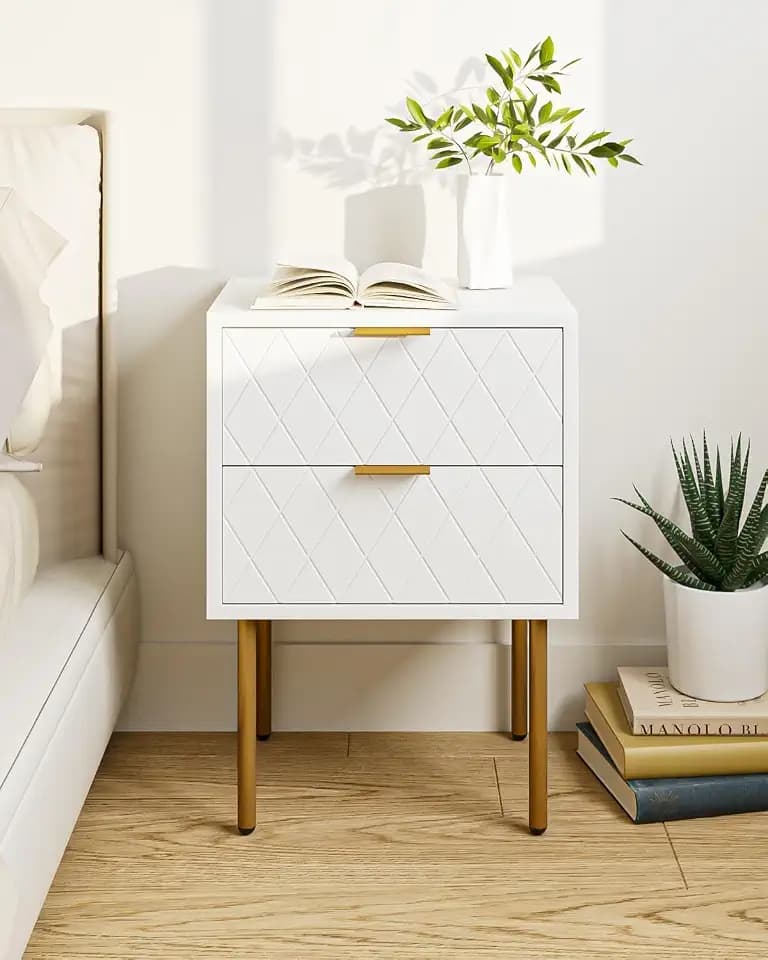 HEYZOEY Nachttisch mit 2 Schubladen, Moderner Nachtschrank, Beistelltisch mit Stauraum für Schlafzimmer und Wohnzimmer(30T x 40B x 56H cm Weiß)