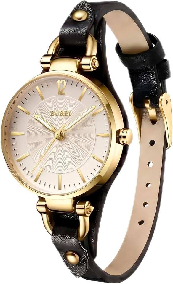 BUREI Damenuhren – Armbanduhr Damen mit Handgemachtem Echtleder & Schmalem Band – Damenuhr Lederarmband für Arbeit & Freizeit