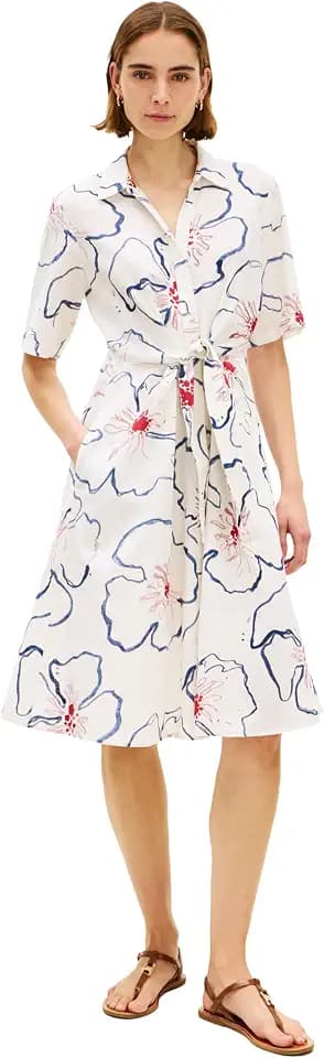 Tommy Hilfiger Women's Short Sleeve Linen Shirt Midi Dress with Pockets
