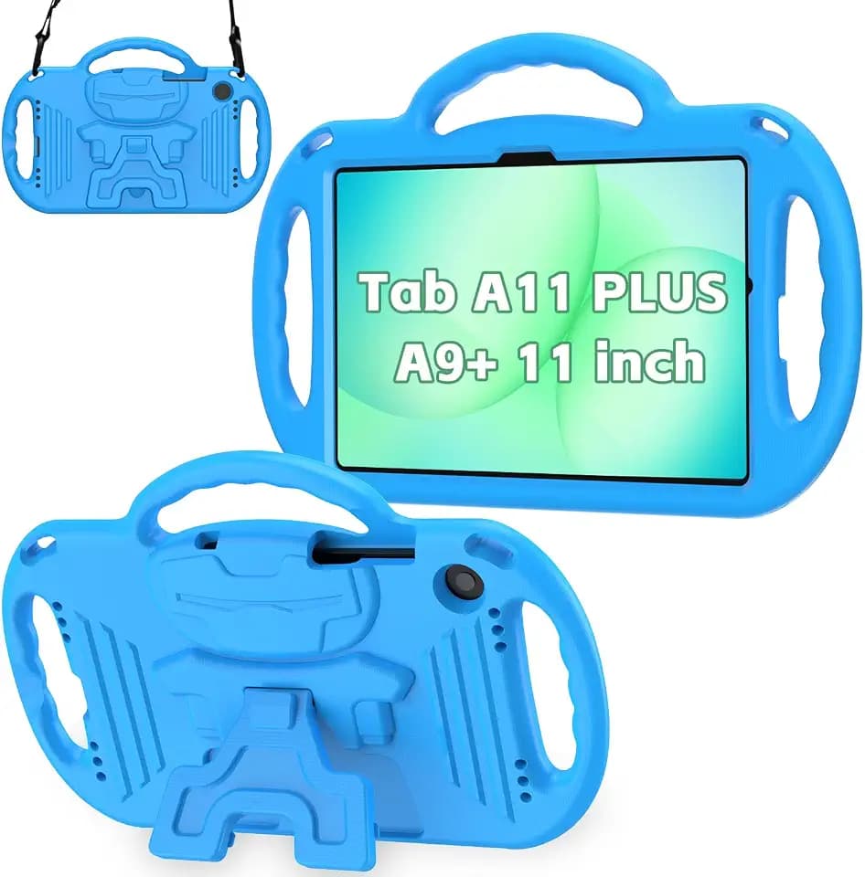 AVAWO Kids Case for Samsung Galaxy Tab A11+ Plus/A9+ Plus 11 Inch Case, with Strap, Shockproof Lightweight Handle Stand 2025/2023 Model with Lanyard, Blue