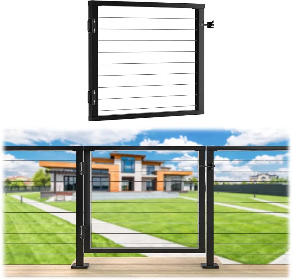Muzata Black Aluminium Cable Railing Gate for 36" Cable Railing DG01 BPA