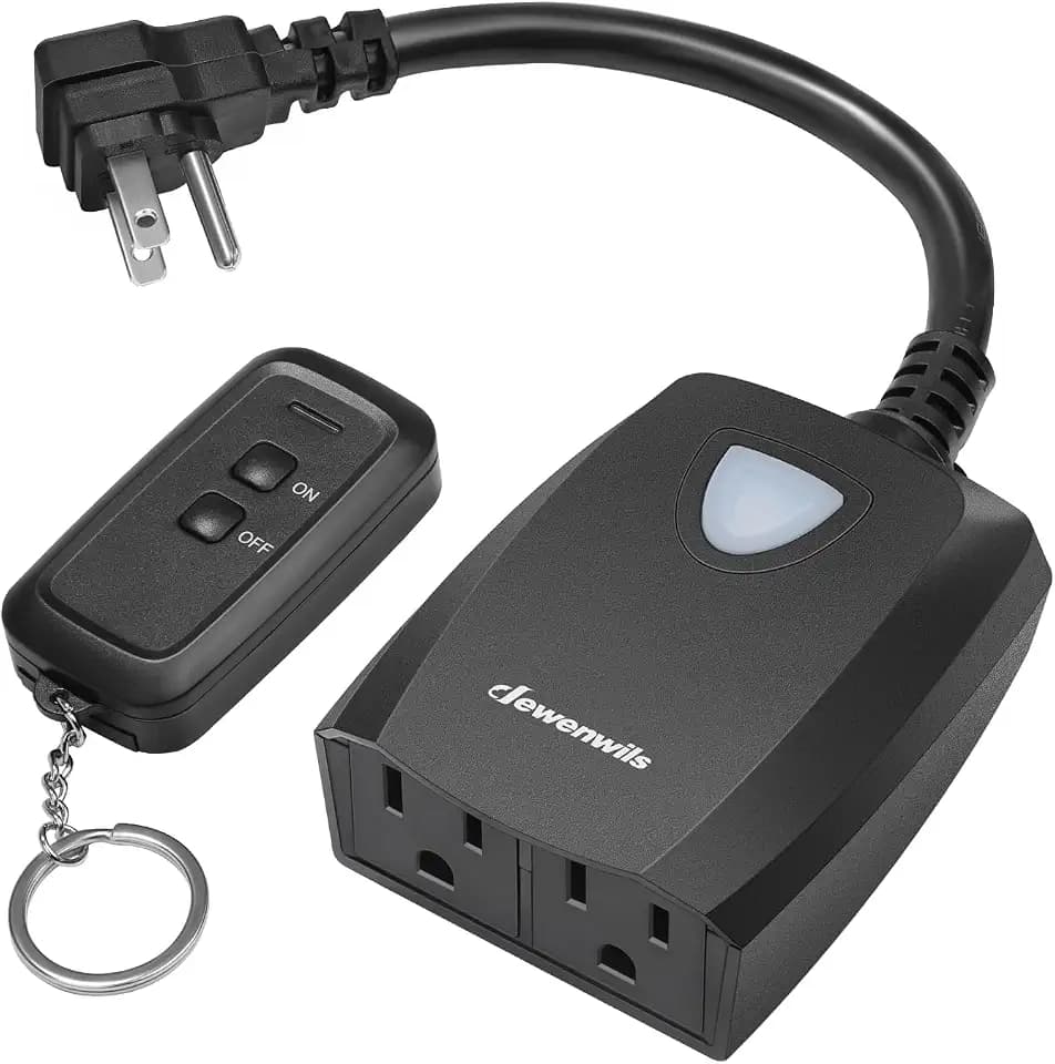 DEWENWILS Outdoor Wireless Remote Control Outlet Power Strip Weatherproof, Expandable Indoor Outdoor Electrical Plug in Light Switch, 15 A, 7-Inch Extension Cord, 100 FT Range, ETL Listed