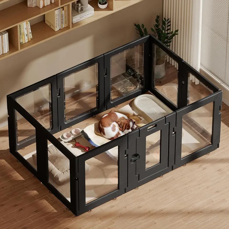 Clear Acrylic Dog Playpen Indoor, Black, 24" H, 10 Panels