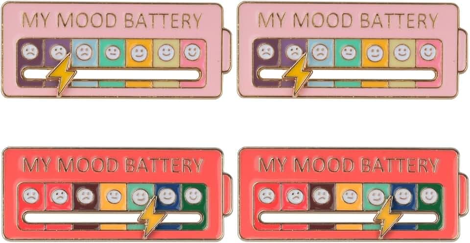 4PCS Social Energy Slider Pin, Creative Enamel Mood Pin for 7 Days, Introvert-Friendly Social Meter Brooch, Adjustable Personalized Aesthetic Brooch for Backpacks Clothing & Fabrics
