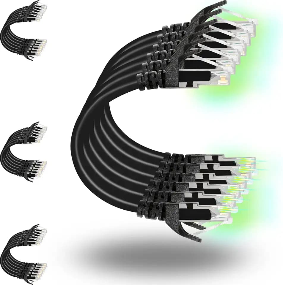 Rapink Patch Cables Cat6 1ft (24 Pack), Ethernet Patch Cable 10G, Cat 6 Patch Cable for Patch Panel to Switch, Flexiable Cat 6 Ethernet Cable with Gold Plated Black