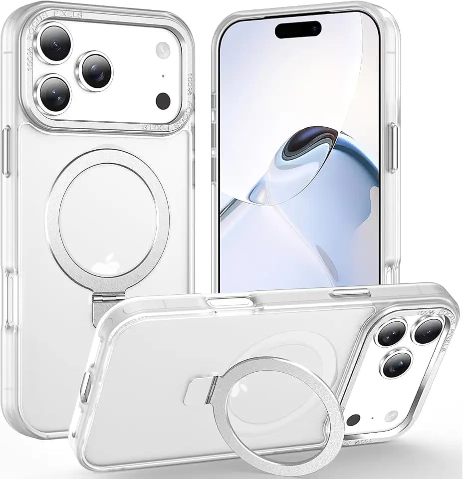 Magnetic for iPhone 17 Pro Max Case with Ring Stand, Frosted White