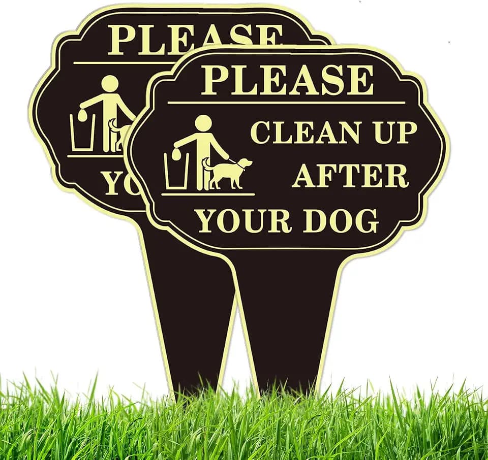 2Pcs Clean Up After Your Dog Metal Signs, 13.6" x 9.6" Double Sided No Pooping Dog Signs for Yard, Large Metal Yard Signs to Keep Dogs Off Grass, Waterproof & Fade Resistant
