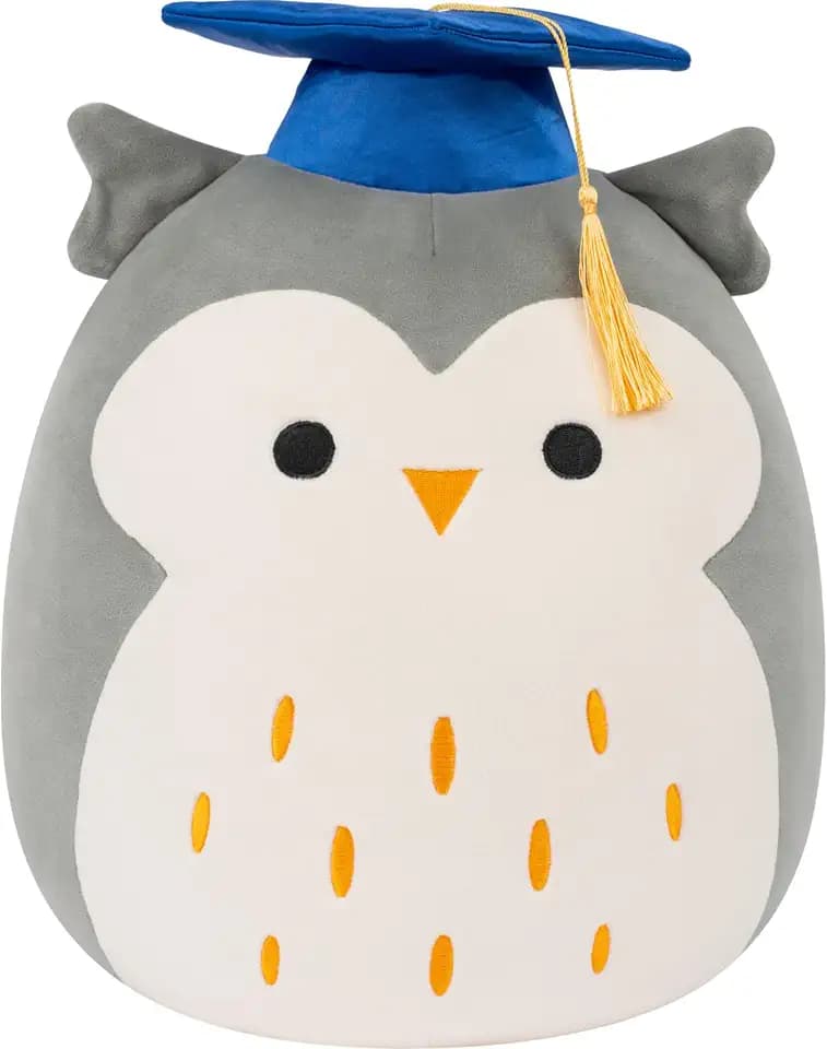 Squishmallows Original 12in Hoot the Grey Owl in Graduation Cap – Official Jazwares Plush (Medium-Sized)