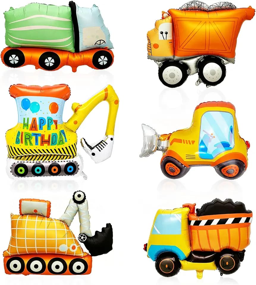 6 Stück Matte Bagger Folienballon,XXL Helium Luftballons Geburtstagsdeko,Matte Lastwagen Geburtstag Ballon,Traktor Luftballon,für Jungen Baustelle Kindergeburtstag Party Deko