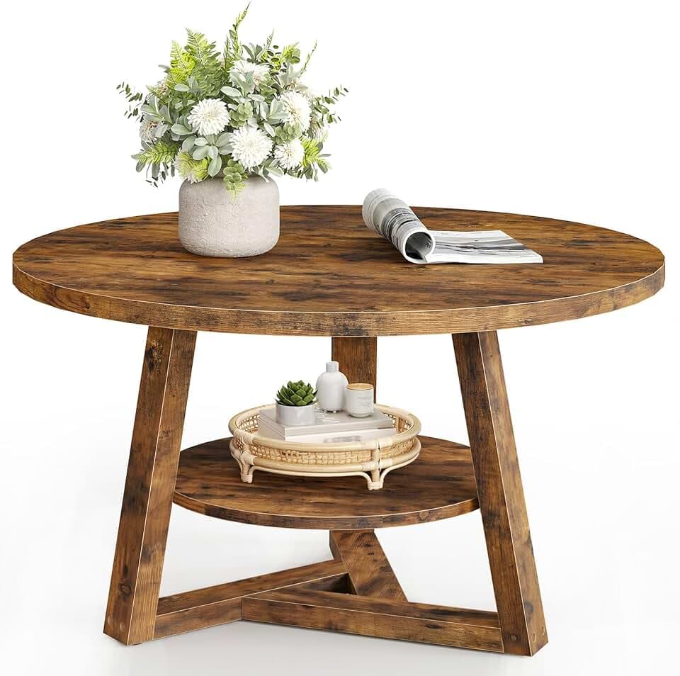 SANYOUNG Round Coffee Table, Small 2-Tier Center Table for Living Room