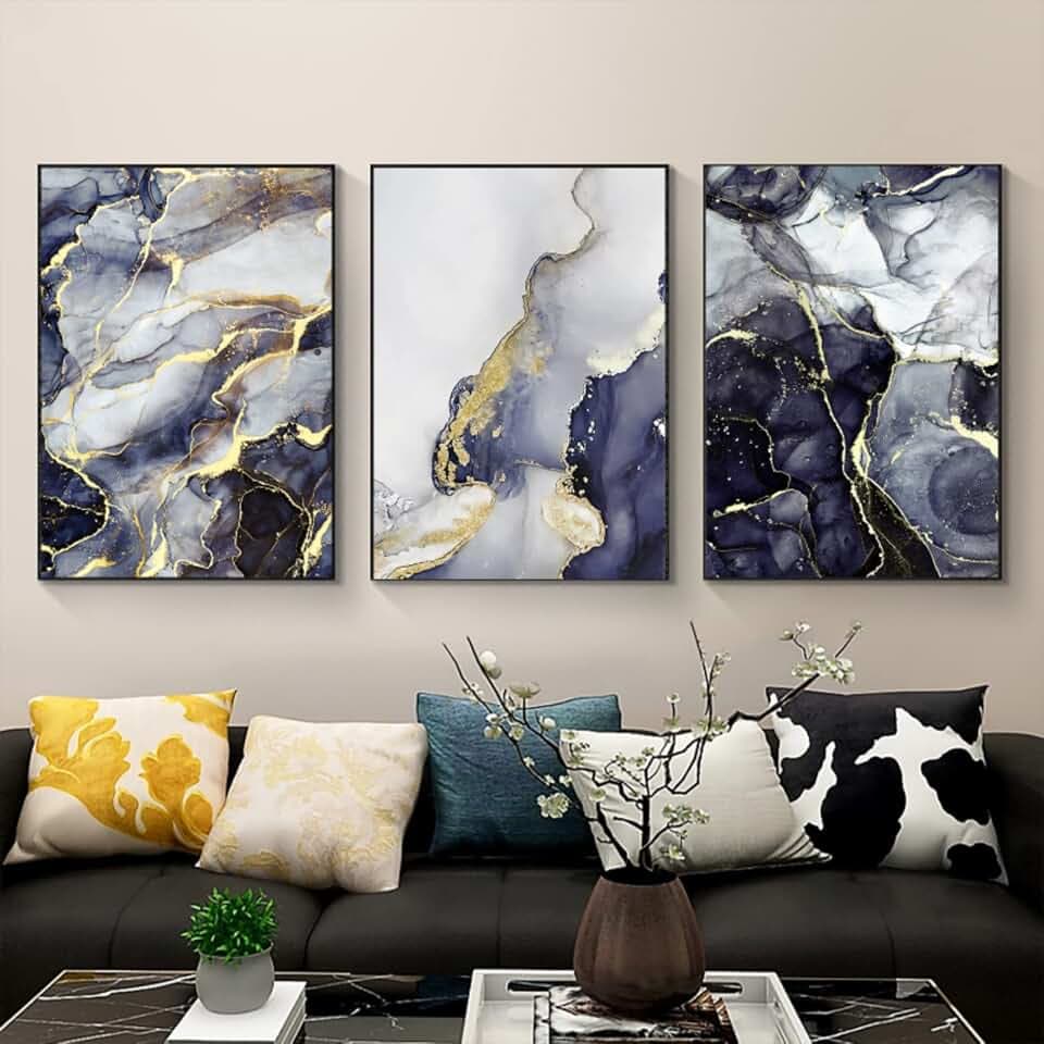 Islamische Leinwand Bilder,Islamic Leinwand Malerei,Marble Background Allah Islamic Arabic Calligraphy Poster,Wohnzimmer Schlafzimmer Home Decor - Ohne Rahmen (Marmor D,3pcs-50 x 70 cm)