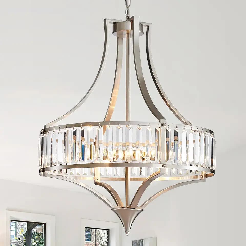 21.6" Modern Crystal Chandelier 6-Light Brushed Nickel Finish