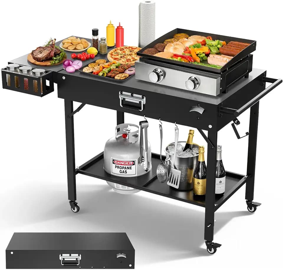 Baotree Outdoor Pizza Oven Table for Blackstone Griddle, Grill Cart Pizza Oven Stand, Foldable Cart Table with Wheels for Ninja, Cuisinart, Gozney, Solo Stove, BBQ Prep Tables Station, 46"x22"x29"