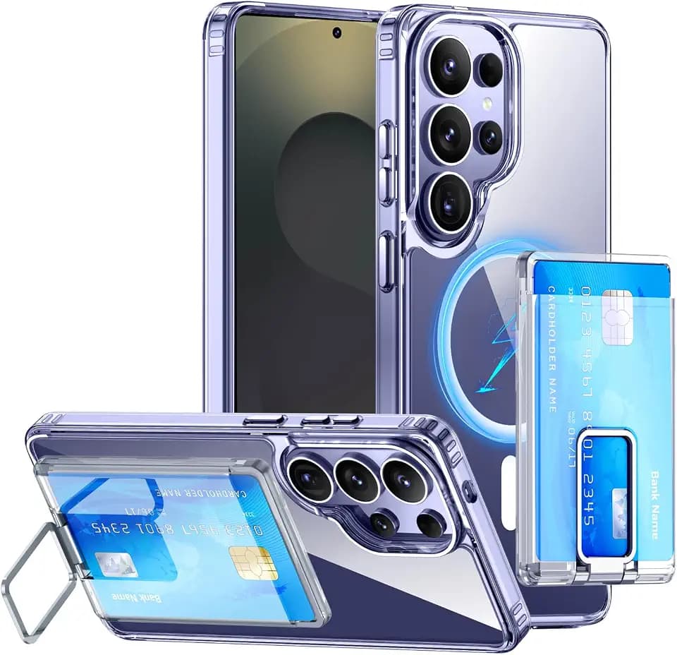 TIANNIUKE for Samsung Galaxy S25 Ultra Case with Card Holder & Kickstand, Detachable Stronger Magnetic Wallet, [Compatible with MagSafe] Military Shockproof Protective Slim Phone Case 2 Clear