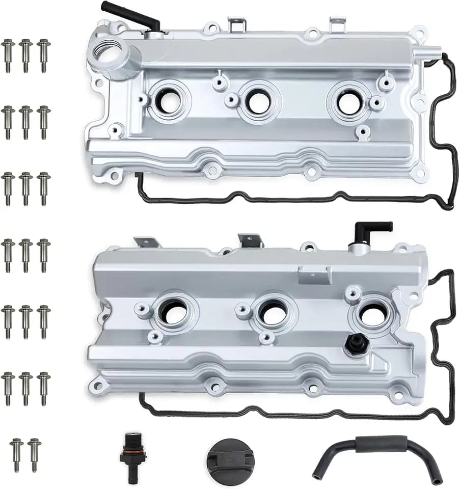 Upgrade Aluminum Engine Valve Cover Set w/Gaskets Compatible with 2003-2008 Nissan 350Z Infiniti G35 FX35 M35 VQ35DE 3.5L V6 Replaces Parts 13264-AM600 13264-AM610 (Silver)