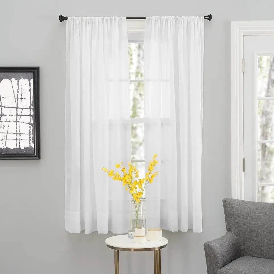 SmartSheer Thermoregulating Semi-Sheer Linen Curtains-Energy-Saving Privacy Panels with UV Light Deflection, Heat & Cold Insulation for Living Room, Bedroom, Den, and Dining Room (63L x 38W, 2-Pack)