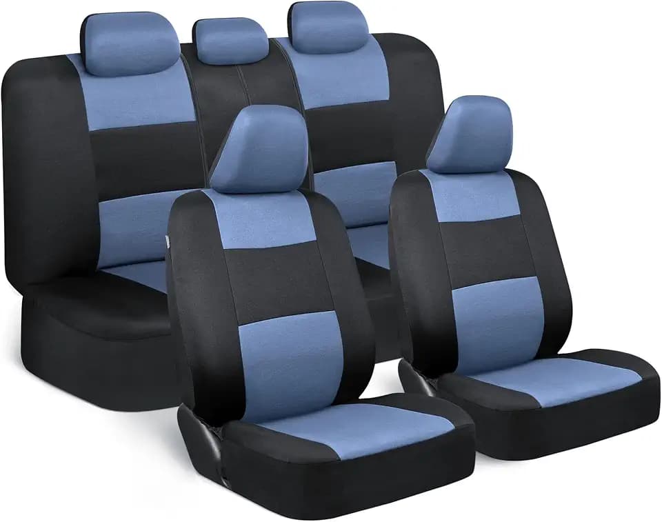 BDK PolyPro Car Seat Covers Full Set in Blue Gray on Black, Front and Rear Split Bench Seat Covers for Cars, Easy to Install Car Seats Cover Set and Accessories for Auto Trucks Van SUV - Blue Gray