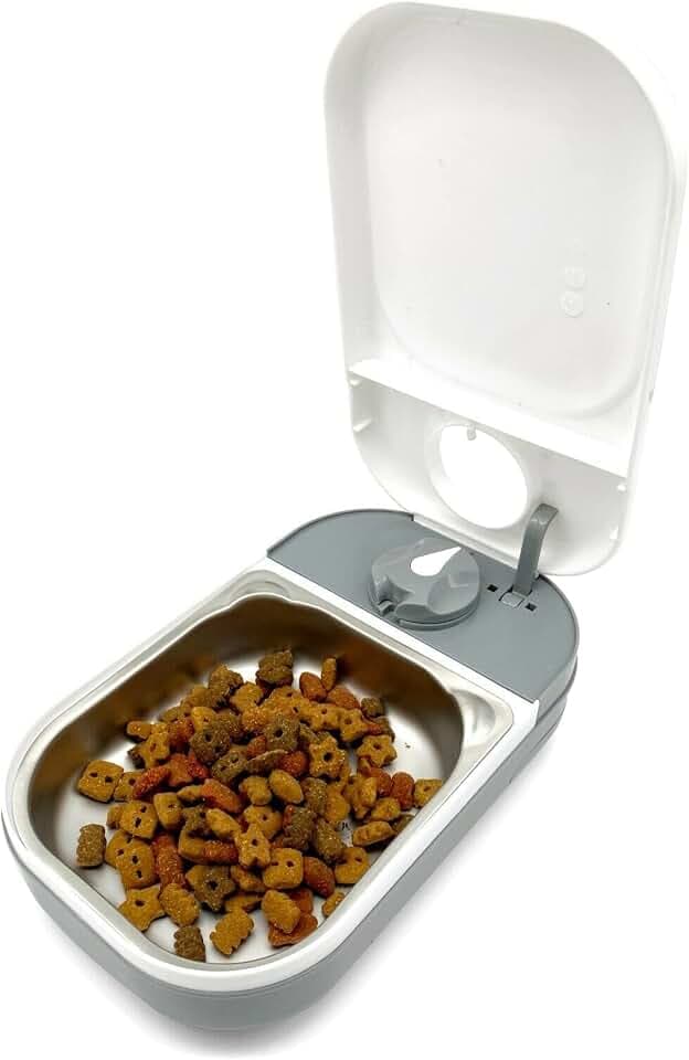 Closer Pets C100 Single Meal Timer-Controlled Automatic Pet Feeder - for Cats and Small Dogs, Wet or Dry Food with Stainless Steel Bowl Insert, up to 400 g, White