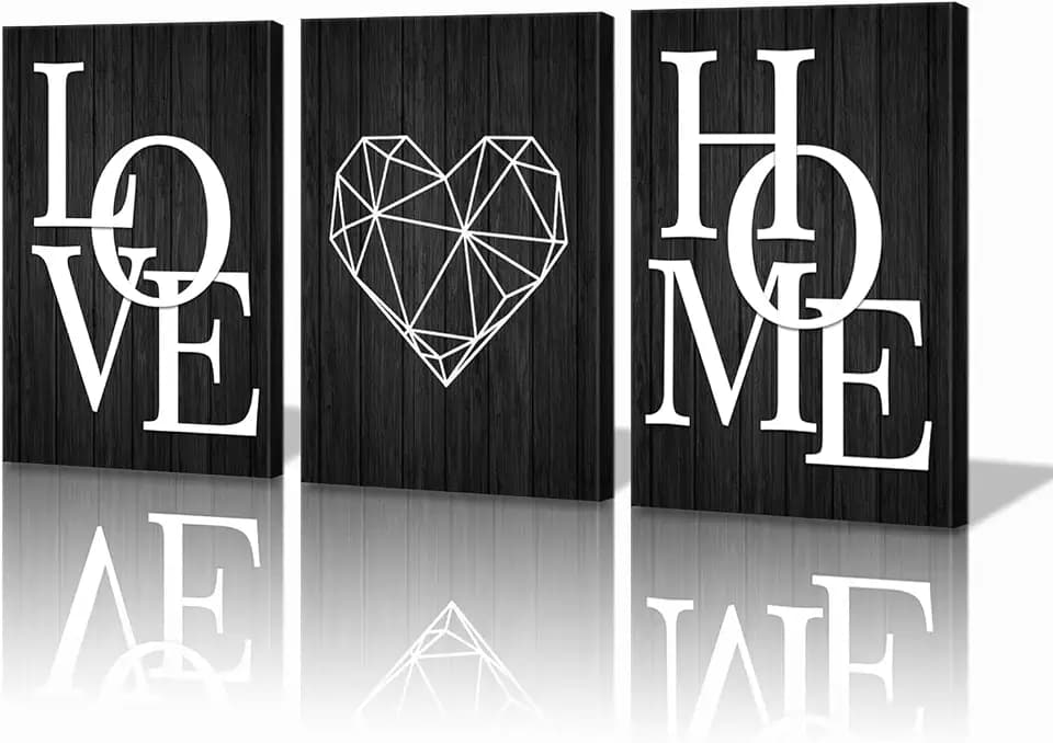 KAWAHONE Home Love Wall Decor- Home Love Poster- Black and White Canvas Painting for Living Room Nordic Decoration Art