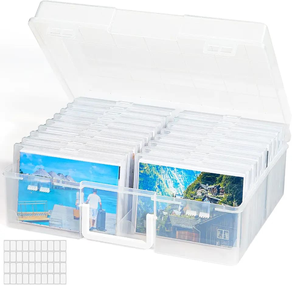 Lifewit 4x6 Photo Storage Box, 18 pcs Inner Photo Case with Lids, Clear Photo Organizers with 1 Sheet Label Sticker, Plastic Craft Storage Box for Seeds Sticker Cards Pictures Stamps Office Supplies