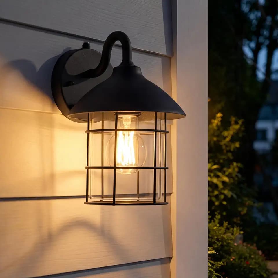 UME Dusk to Dawn Outdoor Wall Lights,Porch Lights,Waterproof Outdoor Wall Sconce, Exterior Light Fixtures E26 Base with Clear Glass Shade for House Garage Patio Front Door Balcony
