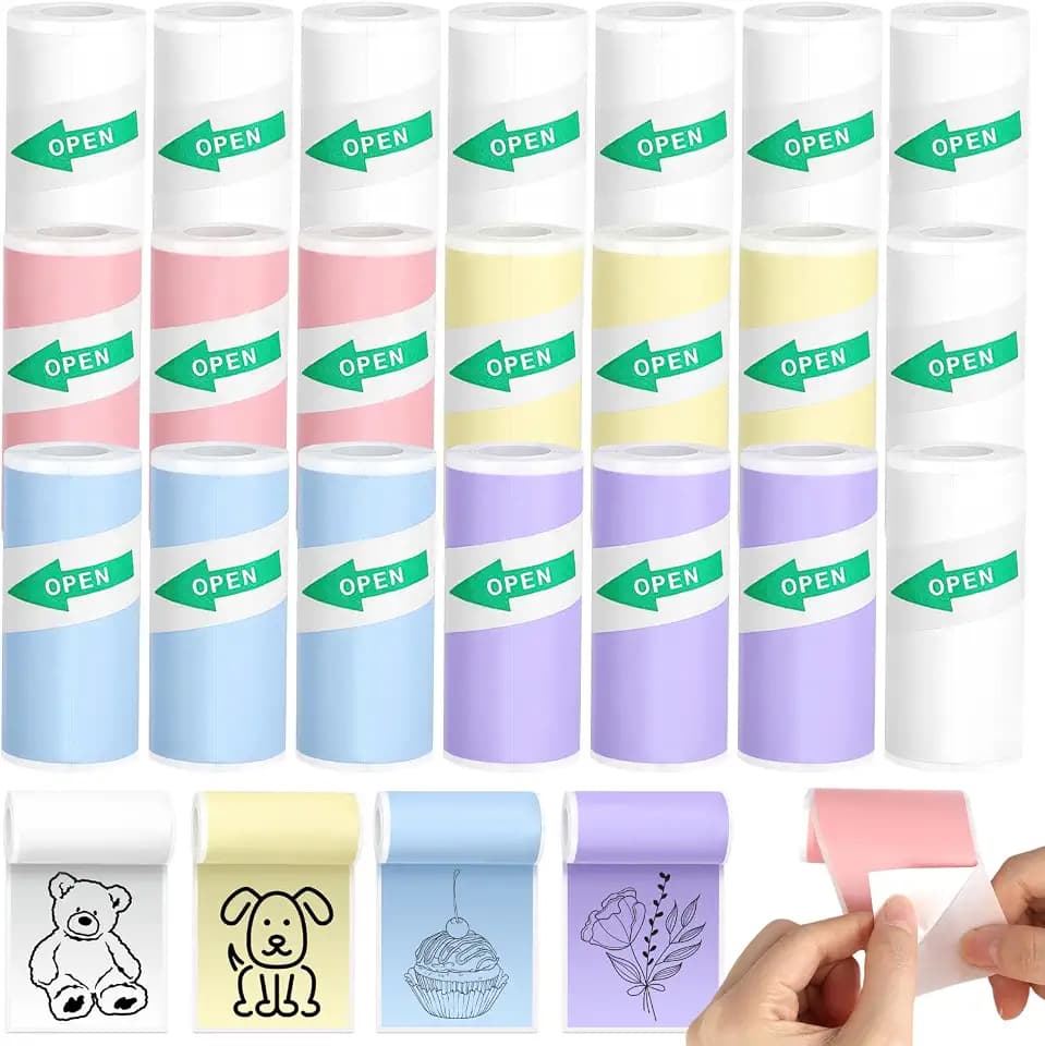 21 Rollen Thermopapier Selbstklebend,5 Farben Thermorollen,57 x 25mm