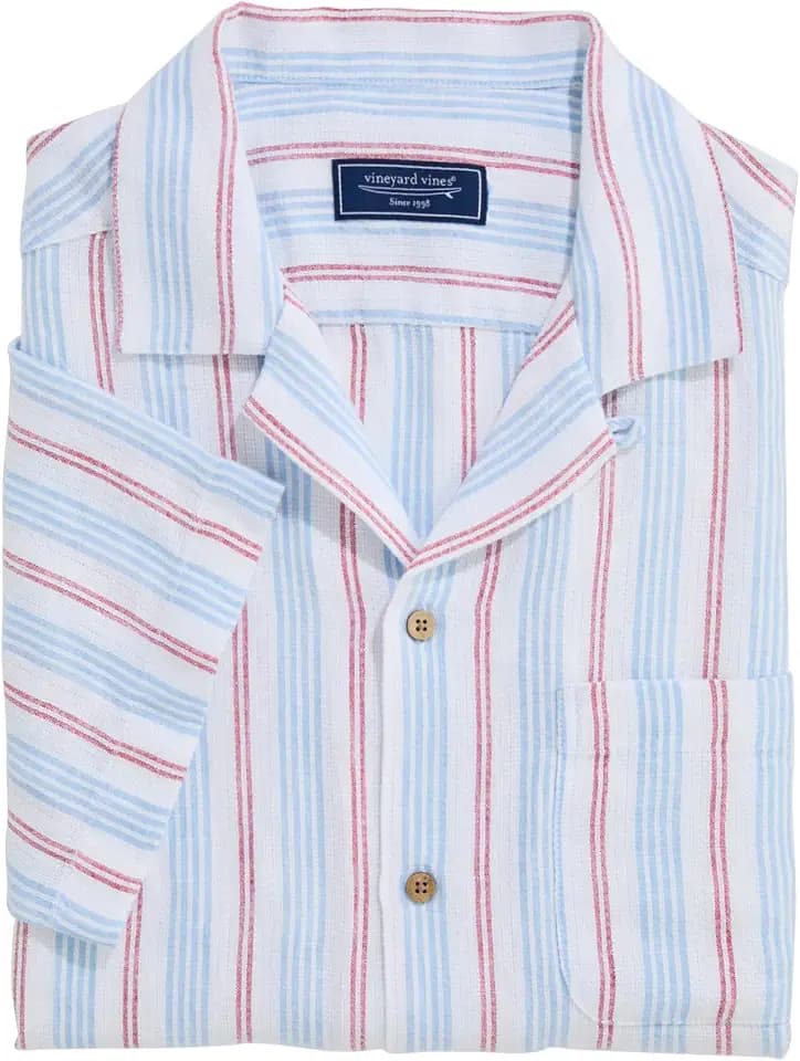 vineyard vines Sparkler Stripe Textured Linen Short Sleeve Cabana Shirt