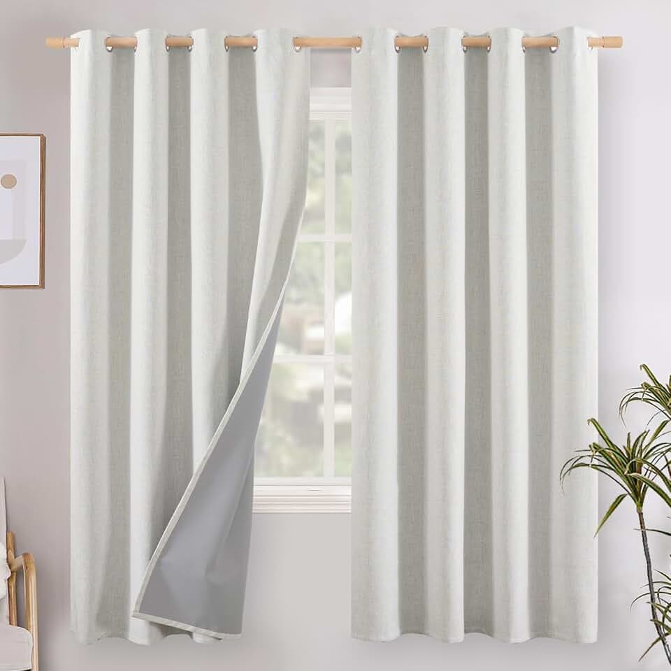 YoungsTex Ivory Linen Blackout Curtains 78 Inches Long for Bedroom