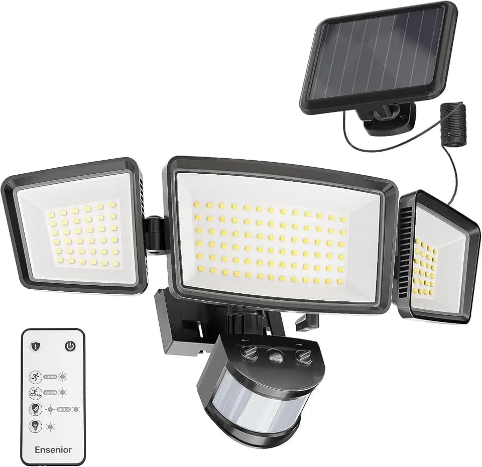 Ensenior Solar Flood Lights Outdoor, Separate Solar Panel, Black, 1-Pack