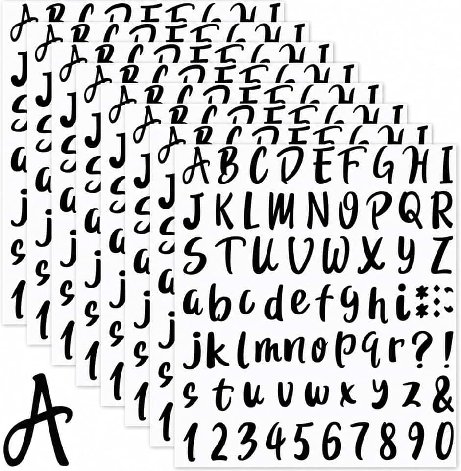 Outus 576 Pcs 8 Sheets Letters Stickers Vinyl, Black, 1 Inch