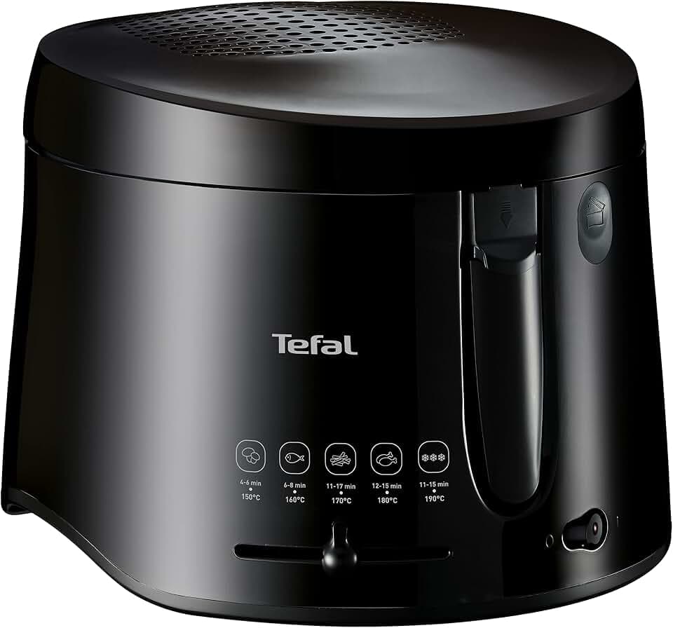 Tefal Maxi Fry Fritteuse, Cool Wall Technologie, bis zu 1,2 kg Fassungsvermögen, einklappbarer Griff, kompakte Größe, regelbares Thermostat von 150°C bis 190°C, schwarz, FF1078