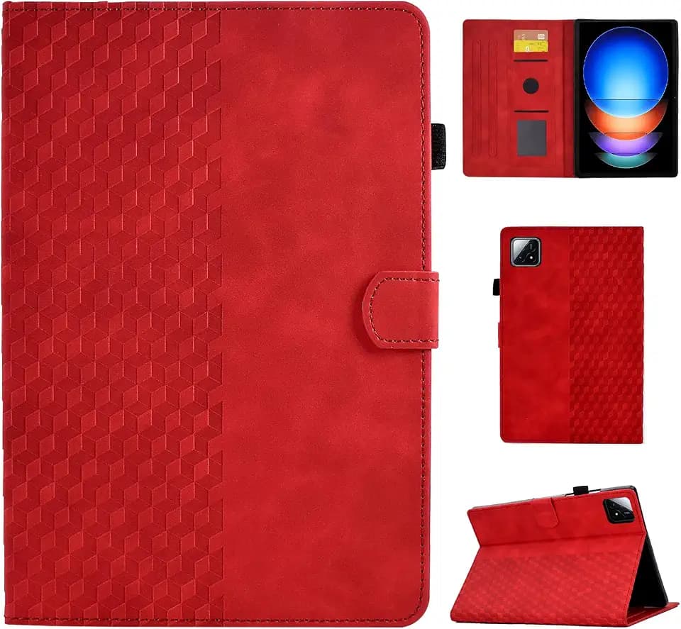CASAFUNY Hülle für Xiaomi Pad 6S Pro 12.4 Zoll 2024 PU Leder Tablette Schützhülle Xiaomi Pad 6S Pro 12.4 Multi-Winkel Ständer Cover Case für Xiaomi Pad 6S Pro 12.4 Zoll 2024 Tablette, Rot