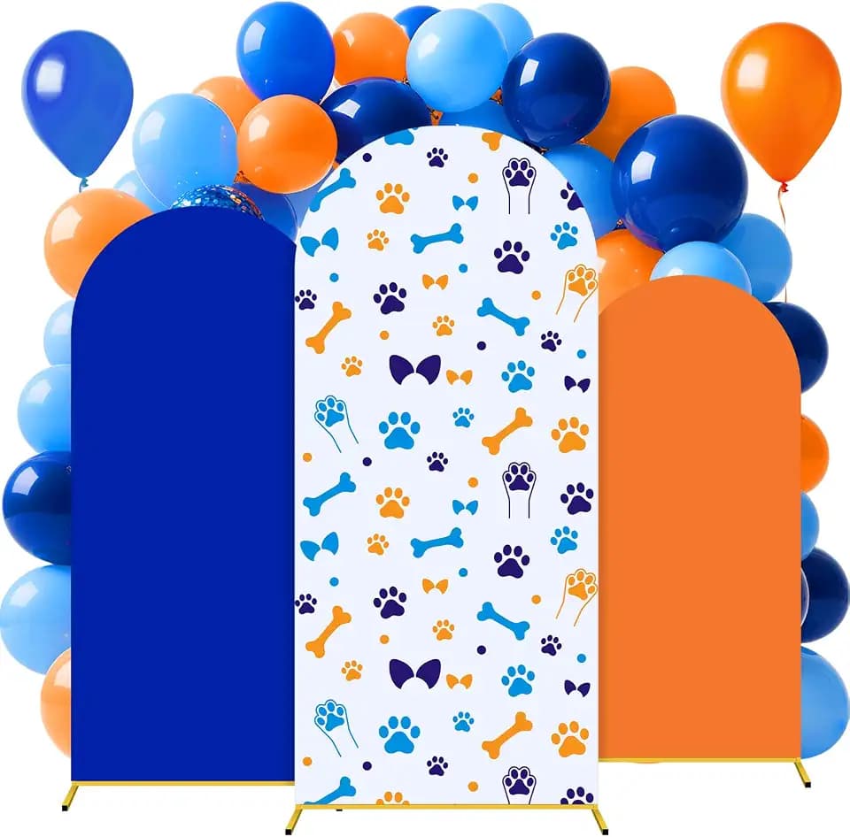 Tingjoo 3 Pack Arch Backdrop Cover Stretchy Blue Dog Themed 4Ft 5Ft 6Ft