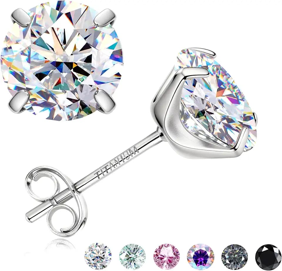 GEMQUEEN G23 Implant Grade Titanium Moissanite Earrings Studs, 0.6-4CT