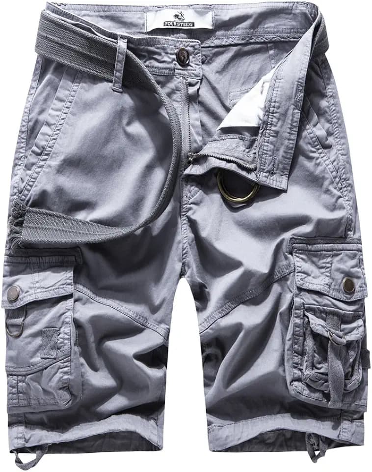 FOURSTEEDS Women's Cotton Loose Fit Zipper Multi-Pockets Twill Bermuda Drawstring Women Cargo Shorts