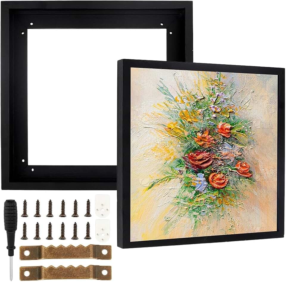 PH PandaHall 2 Stück Leinwand Schwimmer Rahmen, 20x20cm Schwarz Holz Bild Schwebend Leinwand Wand Hängend Rahmen für Malerei Gestreckt Kunst, 1.7cm Tief