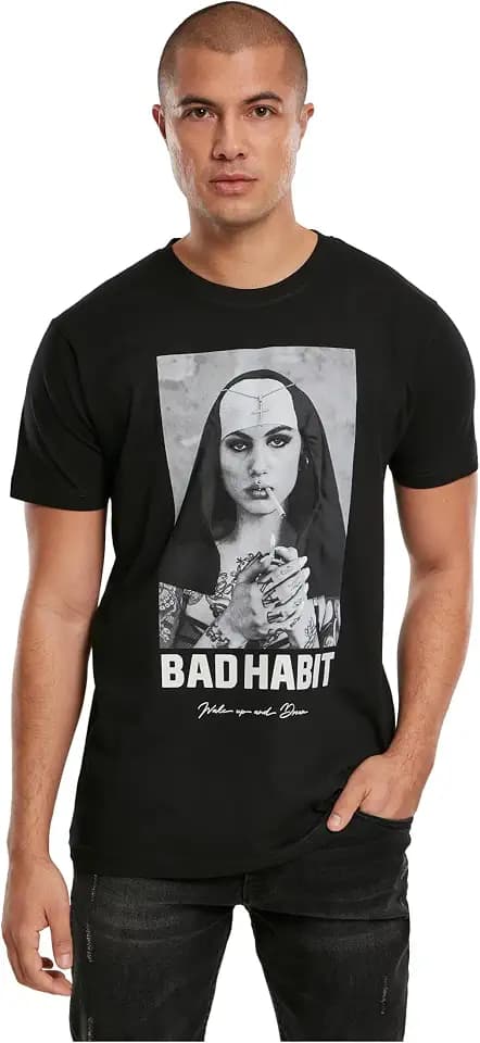Mister Tee Herren T-Shirt Bad Habit Tee, T-Shirt mit Fotoprint für Männer, Regular Fit, Baumwolle, Größen XS - 5XL