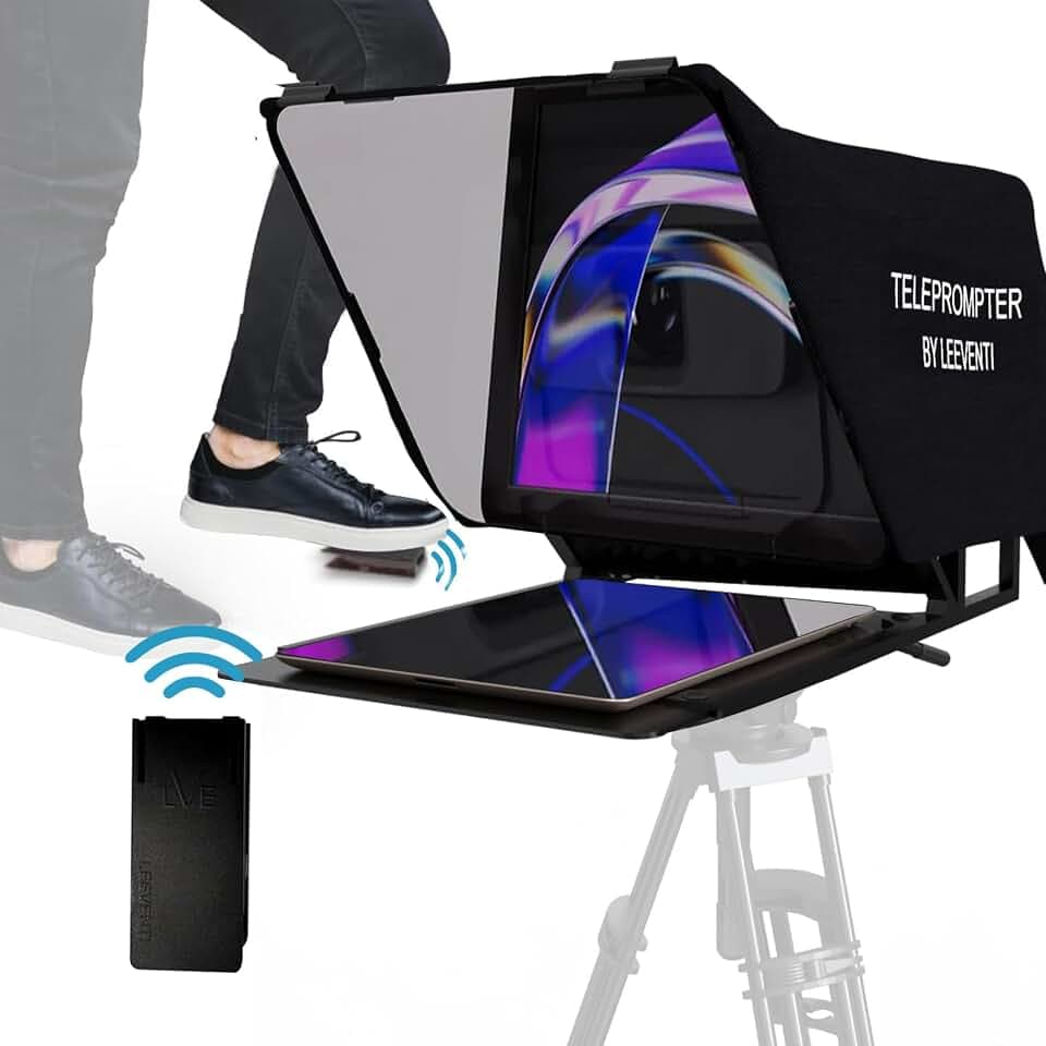 Teleprompter Kompatibel mit iPad, Tablet, Smartphone und DSLR Kamera, Steuerung per Fernbedienung oder App Kompatibel mit Android und IOS, Ideal für Videoaufnahmen (Version 5.0)