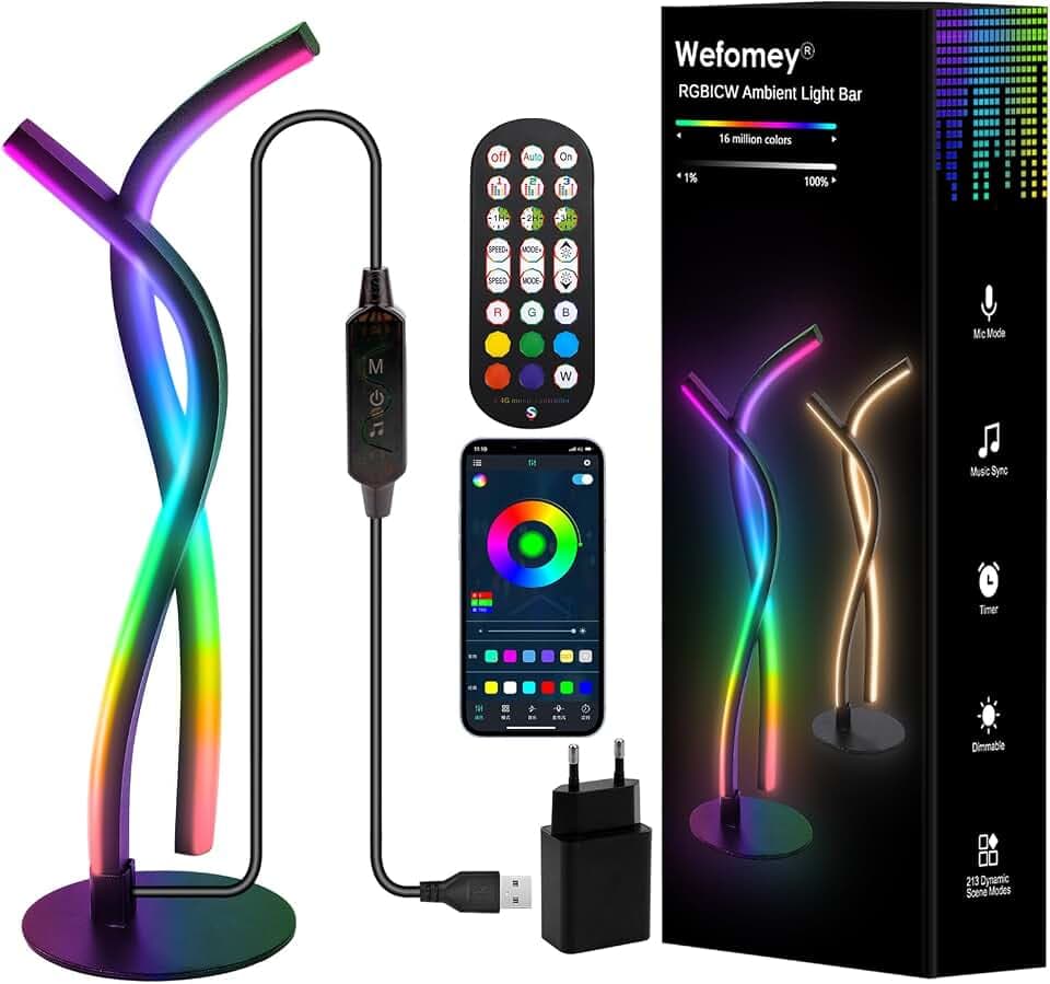 LED Nachttischlampe RGB Warmweiß, Dimmbar Metall Atmosphäre Dekolampe Spiral Tischlampe Modern, App Steuerung, Nachtlicht Mit Musiksynchronisierung,für Arbeitszimmer Wohnzimmer Schlafzimmer Nachttisch