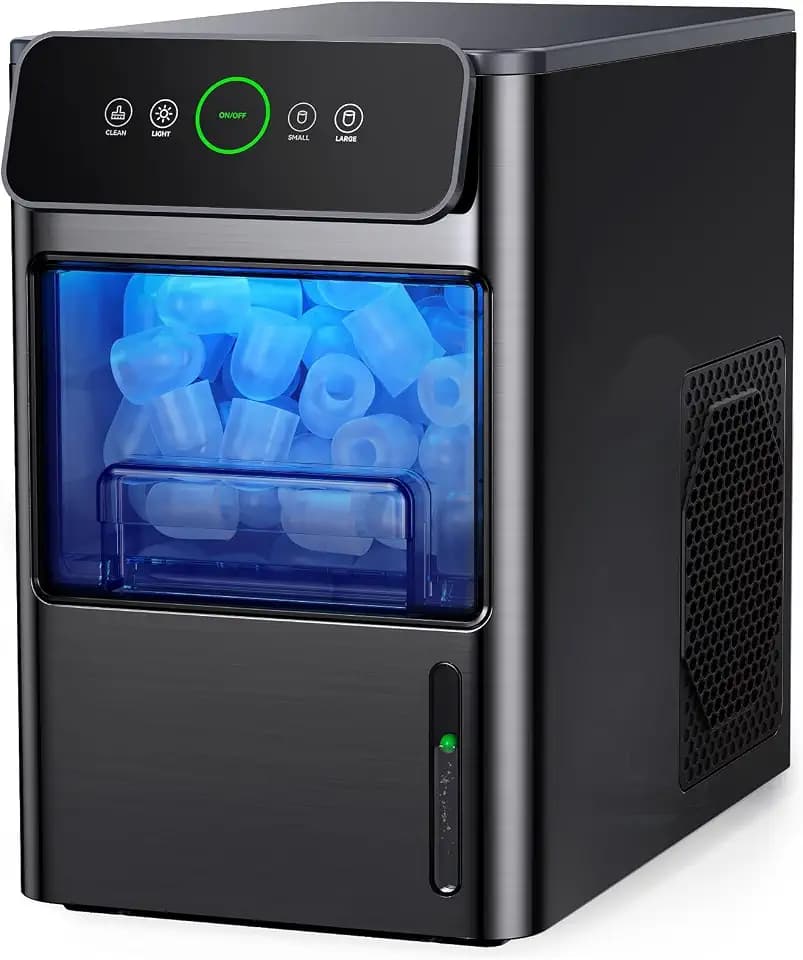 Silonn Portable Countertop Ice Maker - 20lbs of Bullet Ice per Day, Makes Ice in 6 Minutes, Stainless Steel with Visible Water Level Window, Ideal for Kitchen, Office, and Camping