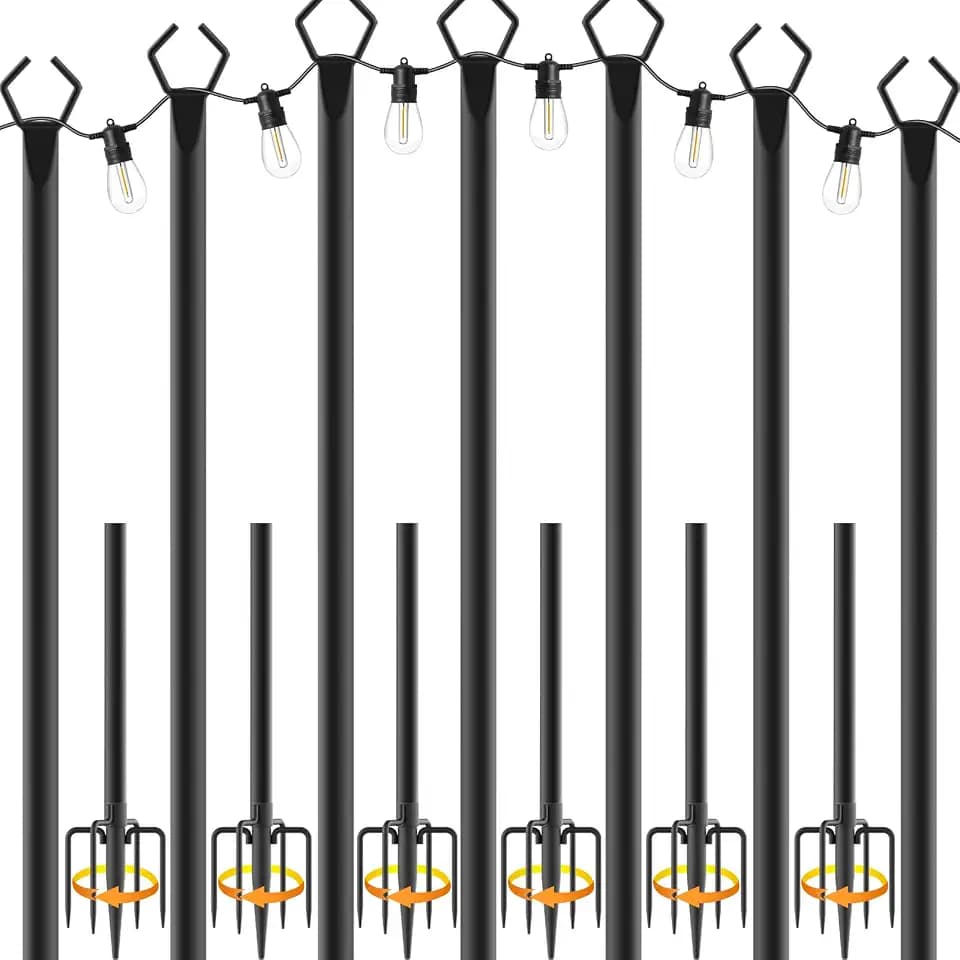 NUERPO 7 Pack String Light Poles,Metal Poles for Hanging Outdoor Light Strings,7 Pack 10 FT Light Poles Stand for Outside Garden,Patio,Wedding,Backyard,Deck,Party