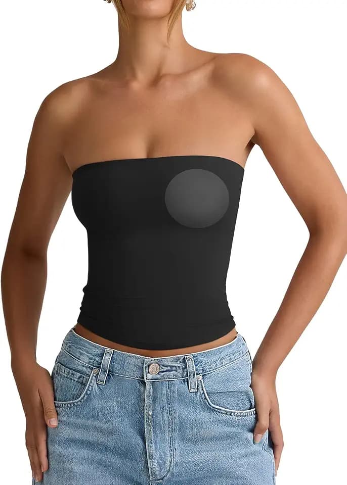 PINKMSTYLE Womens Tube Top with Bulit in Bra Strapless Bandeau Tops