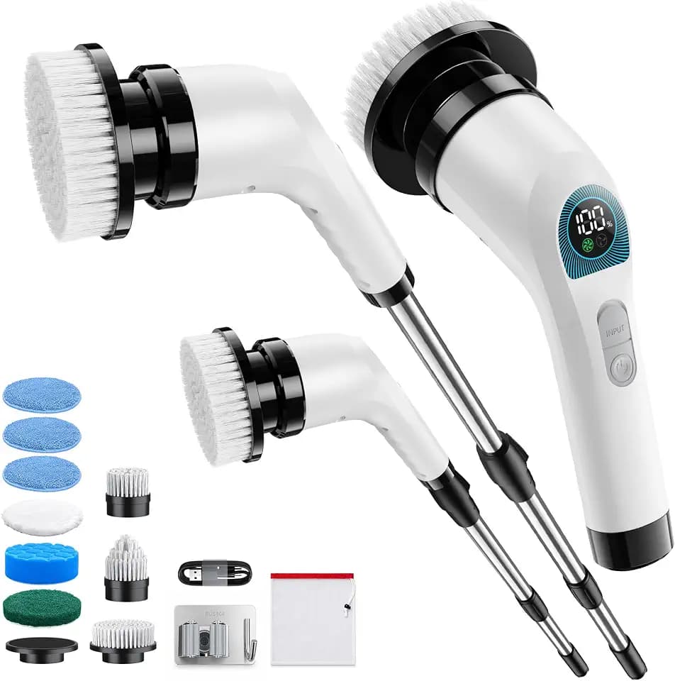 KAUGIC Elektrische Reinigungsbürste Bad, kabellos, 9 Köpfe für Bad,Küche