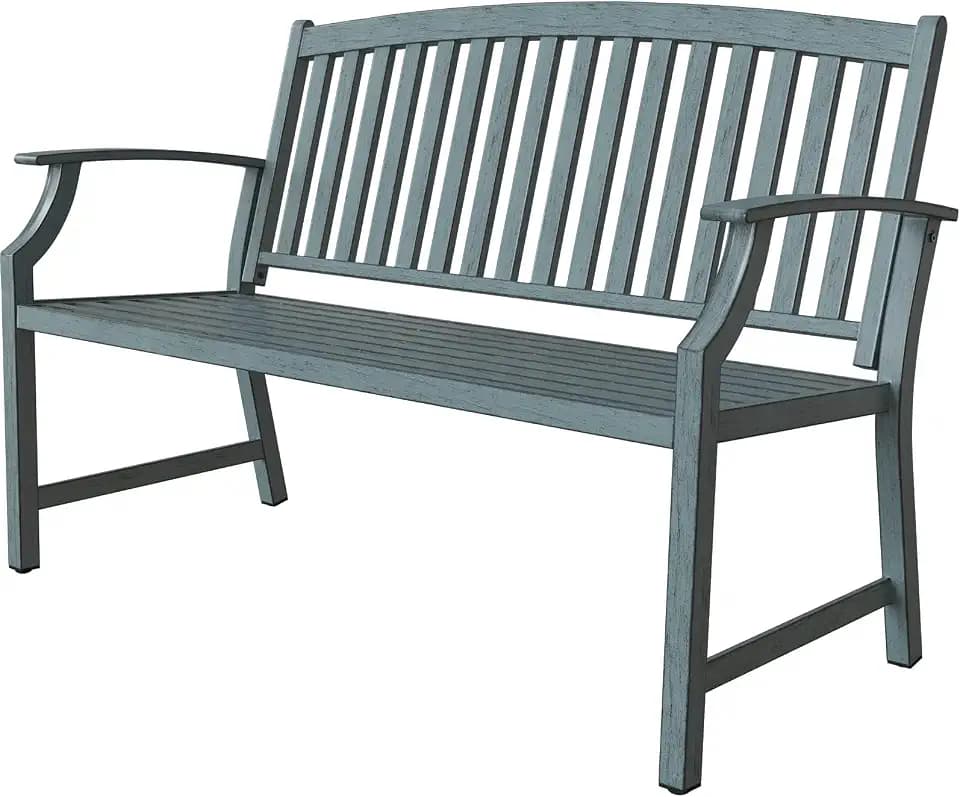 Grand patio Gartenbank Metall, Parkbank mit Rückenlehne & Armlehne, Ruhebank Retro-Stil für 2-3 Sitzer, Gartenmöbel Bänke für Garten, Park, Balkon (Hellblau)