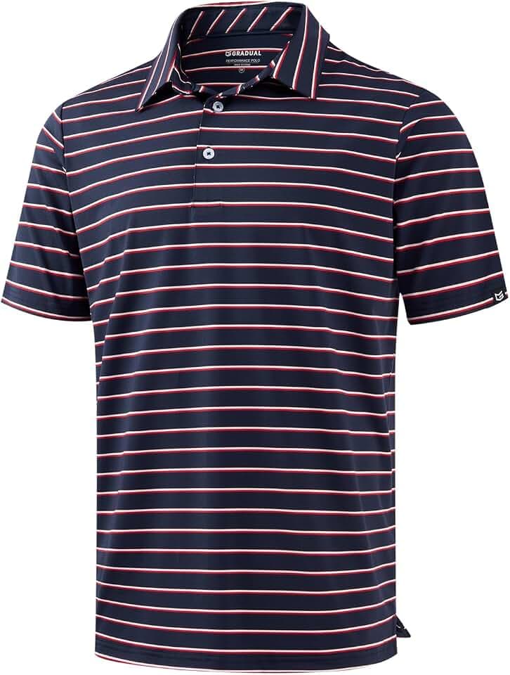 Mens Golf Shirt Dry Fit Performance Short Sleeve Striped Polo Shirts