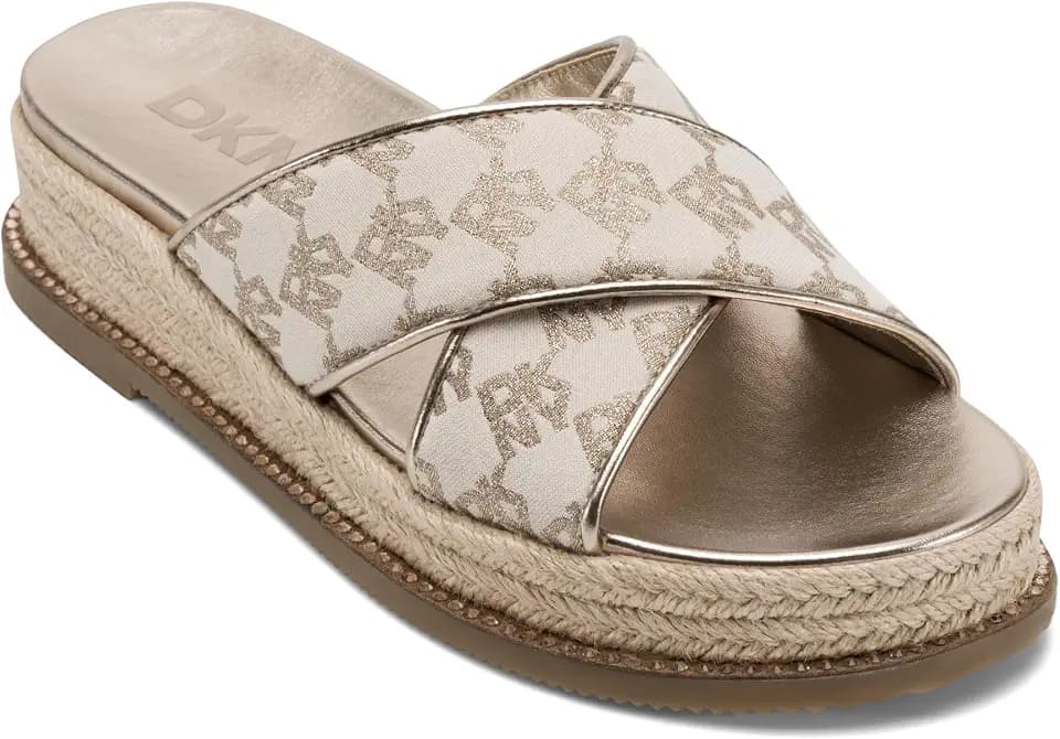 DKNY Women's Berris Criss Cross Espadrille Platform Sandal With Logo