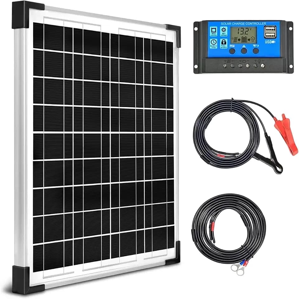 20W 12V/24V Solarpanel Kit Batterieladegerät für 10A PWM Laderegler + Verlängerungskabel