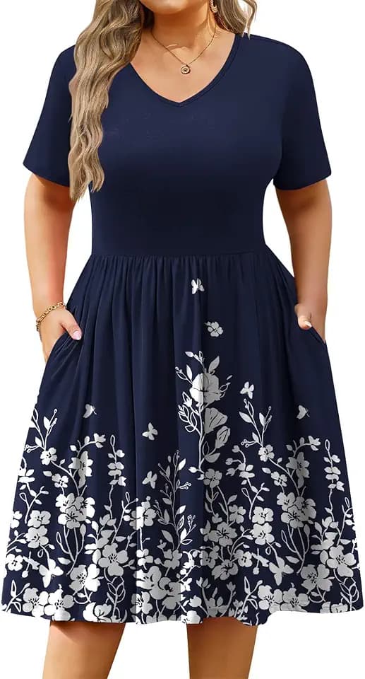 IN'VOLAND Women's Plus Size Short Sleeve Dress Summer Casual T-Shirt Dress